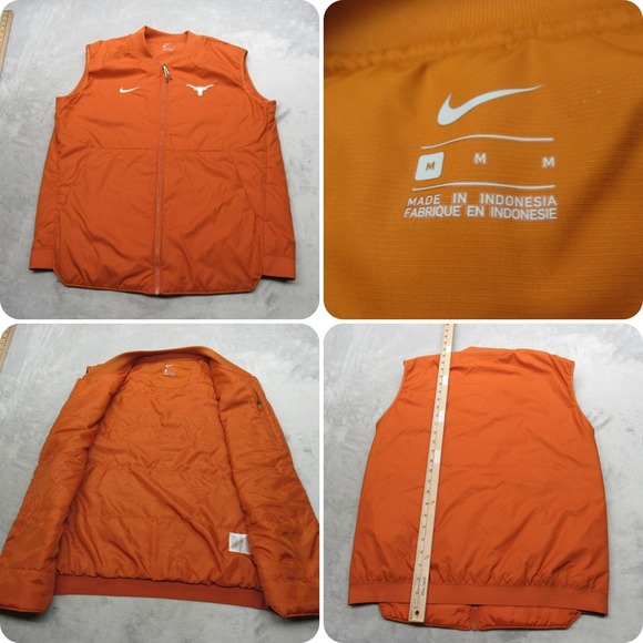 Texas Longhorns Vest Men Medium Nike Orange Lightweight Packable Puffer READ - Picture 1 of 16